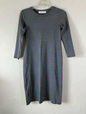 SONNET JAMES A Play Dress S Long Sleeve Gray Navy Stripe Coastal Nautical Casual